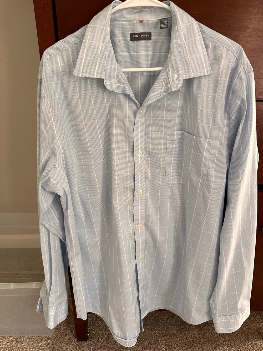 Van Heusen Traveler Men’s Dress Shirt Light Blue Micro Check Size 16-16.5 L/G
